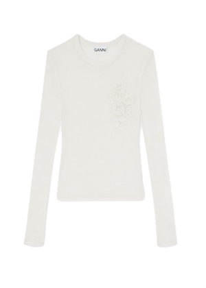 Mercerized cotton mesh poinrelle longsleeve bluse Egret A1070231 Ganni